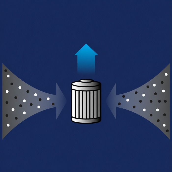Diagram af luftstrøm gennem et skyVac Hygenie-filter